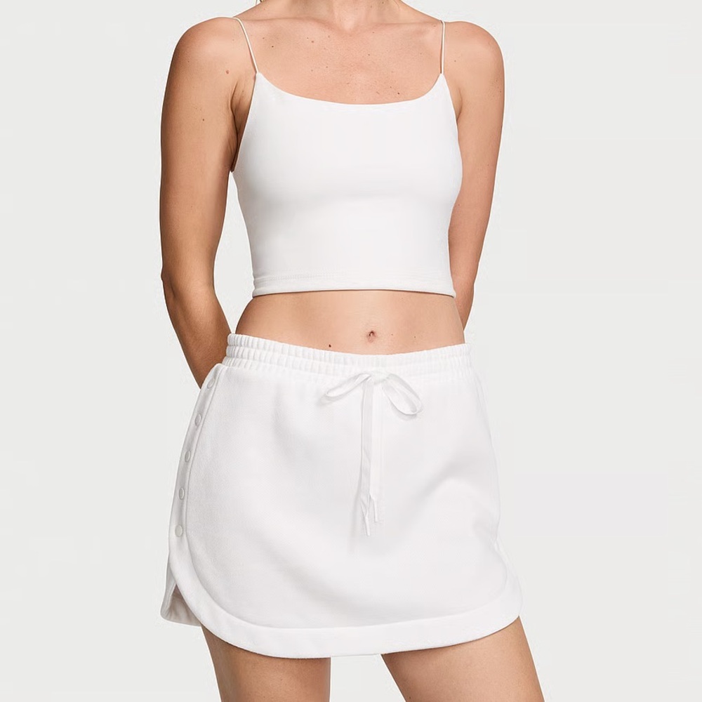 Victoria's Secret White cotton fleece snap mini skirt